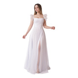 Vestido Longo Em Tule Noiva Casamento Civil Ensaio Ox041