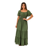 Vestido Longo Feminino Manga Elegante Luxo Ciganinha Casul