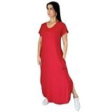 Vestido Longo Feminino Maxi Evangelico Soltinho Viscolycra Manga Curta Com Bolsos -BR- Numérico- 40- 48- Regular- Regular- Vermelho-