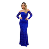 Vestido Longo Festa Ombro A Ombro Elegante Renda Madrinha