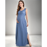 Vestido Longo Gestante De Amamentar Elegante Jeans