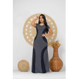 Vestido Longo Listrado Manga