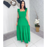 Vestido Longo Luxo Feminina Com Babada Na Mangas