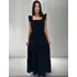 Vestido Longo Luxo Feminina Com Babada Na Mangas 