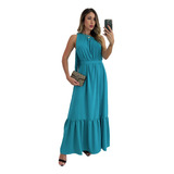 Vestido Longo Madrinha Casamento Regata Azul Turquesa