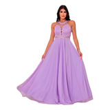 Vestido Longo Madrinha Casamento Renda Tule Gola Alta