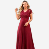 Vestido Longo Madrinha Evangélico Manga Rose Marsala Royal