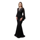 Vestido Longo Manga Longa Flare Decote Redondo Pingo Dj263