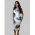 Vestido Longo Midi Drapeado Estampado Flor Básico Casual