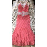 Vestido Longo Na Renda Forro Acetinado Corpo Corselete 