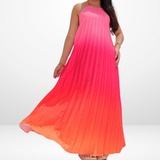 Vestido Longo Plissado Degrade