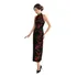 Vestido Longo Preto  Flor Cerejeira Vermelha- Frente Única