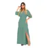 Vestido Longo Princesa Com Fenda Manga 3/4 Elegante Premium