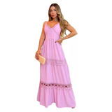 Vestido Longo Rendado Festa Formatura Madrinha Casamento Verao Laco Moda Babado Importado