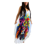 Vestido Longo Trapézio Indiano Leao Tribo De Juda C Bolso