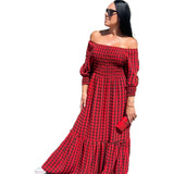 Vestido Longo Xadrez Manga