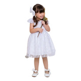 Vestido Luxo Infantil Menina Branco Ano Novo Batizado Festa
