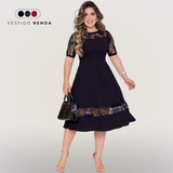 Vestido Luxo Midi Evangélico Manga Tule Renda Rodado Culto
