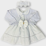 Vestido Luxo Rn A 12 Meses Baby Kit 2 Pç Menina Laço Bolero
