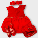 Vestido Luxo Rn A 8 Meses Renda Baby Kit 5 Pç Batizado Tiara
