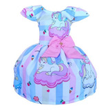 Vestido Luxo Unicórnio Frutas Temático Infantil Festa