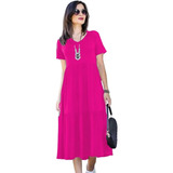Vestido Manga Curta Casual Básico Tendência Moda Feminina