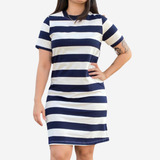 Vestido Manga Curta T shirt Casual Listrado Verão Básico
