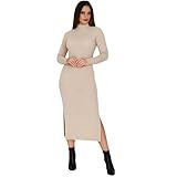 Vestido Manga Longa Gola Alta Inverno Midi Patrícia -BR- Alfa- GG- Regular- Regular- BEGE-