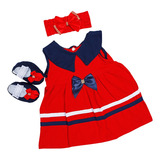 Vestido Marinheiro Para Bebê Menina Kit 3 Pçs Infantil Luxo