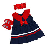 Vestido Marinheiro Para Bebê Menina Kit 3 Pçs Infantil Luxo