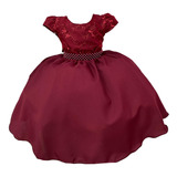 Vestido Marsala Infantil Renda Luxo Aniversário