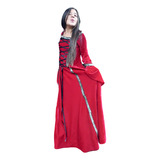 Vestido Medieval Infantil Luxuoso Vermelho Mangas Longas
