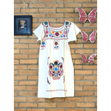 Vestido Mexicano Mini Em Algodão Bordado