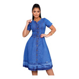 Vestido Midi Botoes Jeans
