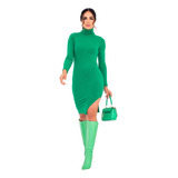 Vestido Midi Canelado Gola