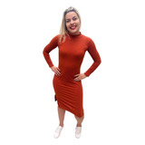 Vestido Midi Canelado Manga