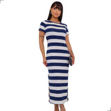 Vestido Midi Com Fenda E Bolso Moda Feminina Casual Versátil