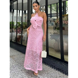 Vestido Midi Com Flor Tricot Elegante Natal Reveillon Crochê