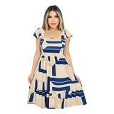 Vestido Midi Decote Quadrado Manga Curta Malha Lindo Barato