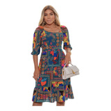 Vestido Midi Feminino Estampado Fenda Verão Colorido Fashion