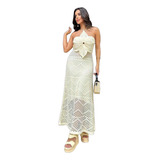 Vestido Midi Festa Tricot Reveillon Elegante Aplicação Flor