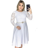 Vestido Midi Godê Manga Longa Moda Evangélica Civil Cinto