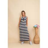 Vestido Midi Listrado Regata