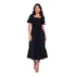 Vestido Midi Longuete Lastex Manga Curta Bufante Cinto Laço