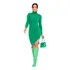 Vestido Midi Manga Longa Canelado Feminino Com Fenda