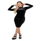 Vestido Midi Manga Longa Veludo Inverno Casual Festa 4 ESTAÇÕES -as2- Alpha- L- Regular- Regular- PRETO-