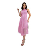 Vestido Midi Marilia Tricô Renadado Forrado Tricot Verão