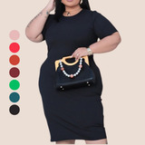 Vestido Midi Plus Size Tubinho Canelado Manga Curta Premium