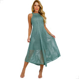 Vestido Midi Tricot Rendado Com Botões Reveillon Natal Maya