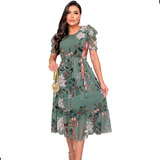 Vestido Midi Tule Estampado